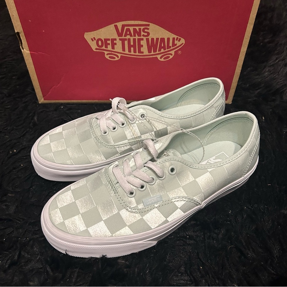 VANS checkerboard green mint lace up low top shoes sneakers women’s 8.5 new - Picture 2 of 7